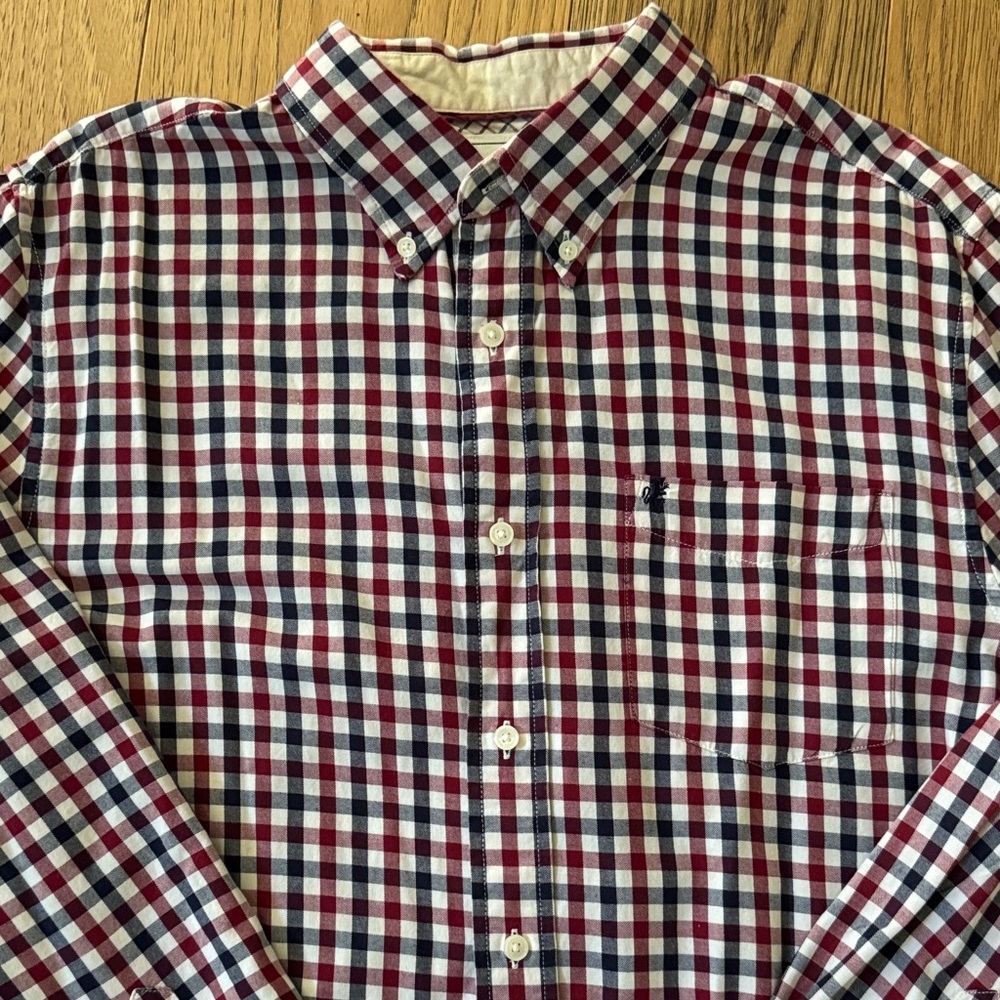 Stafford Men’s Button-Down Check Shirt in Burgundy, Black & White